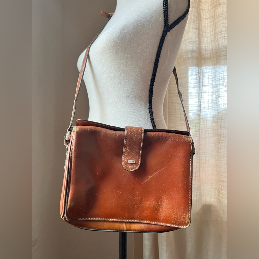 Vintage Bally Madein Italy Brown Leather Crossbody Bag Purse